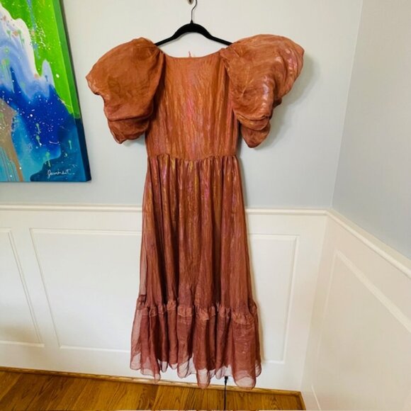 JessaKae Pixie Dress Puff Sleeve Ruffled Gown Bronze NWT Medium NEW - Picture 8 of 9